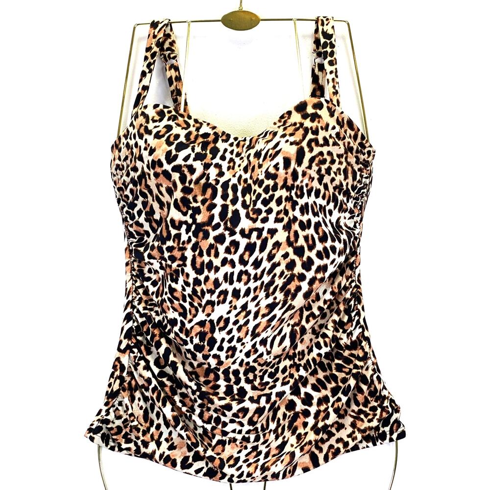 GOTTEX Tankini Bra Top Swimwear Leopard Print Sz 32D / 8 Brown Sexy Animal Print